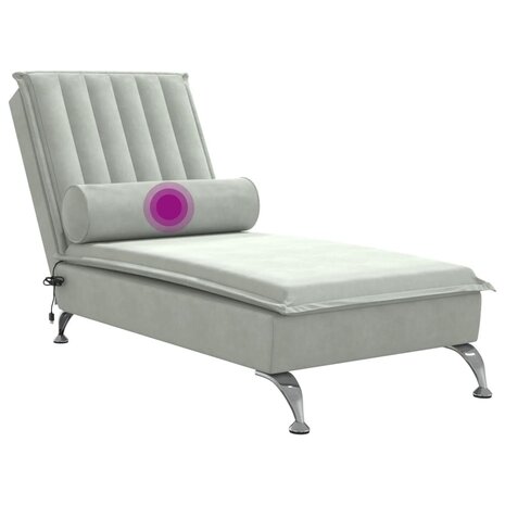 Massage chaise longue met bolster fluweel lichtgrijs 7