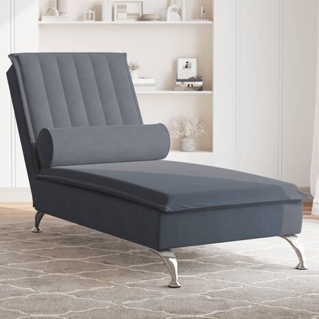 Massage chaise longue met bolster fluweel donkergrijs 1