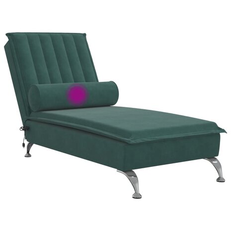 Massage chaise longue met bolster fluweel donkergroen 7