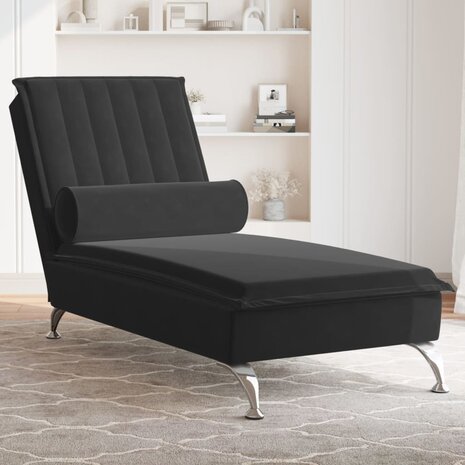 Massage chaise longue met bolster fluweel zwart 1