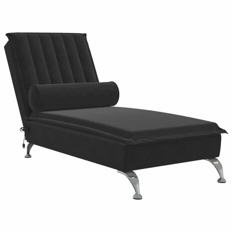 Massage chaise longue met bolster fluweel zwart 2