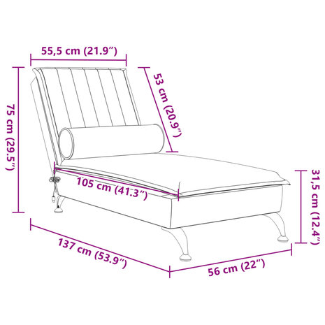 Massage chaise longue met bolster fluweel geel 10