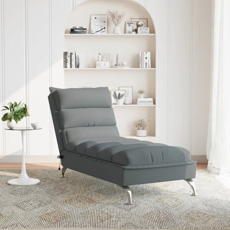 Massage chaise longue met kussens stof donkergrijs 3