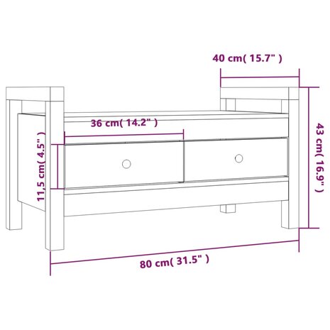 Halbankje 80x40x43 cm massief grenenhout 10