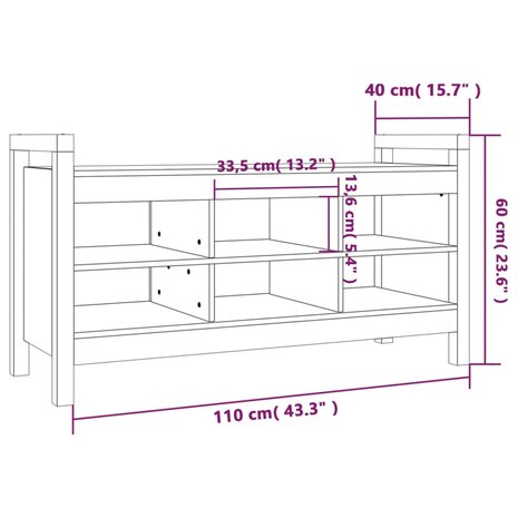 Halbankje 110x40x60 cm massief grenenhout zwart 8