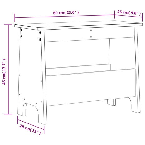 Halbankje 60x28x45 cm massief grenenhout wasbruin 9