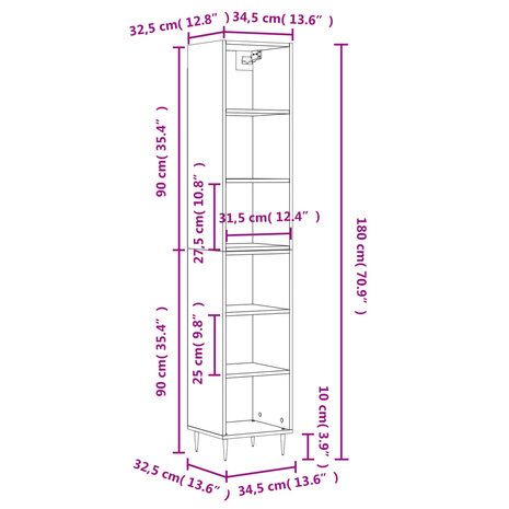 Hoge kast 34,5x32,5x180 cm bewerkt hout gerookt eiken 11