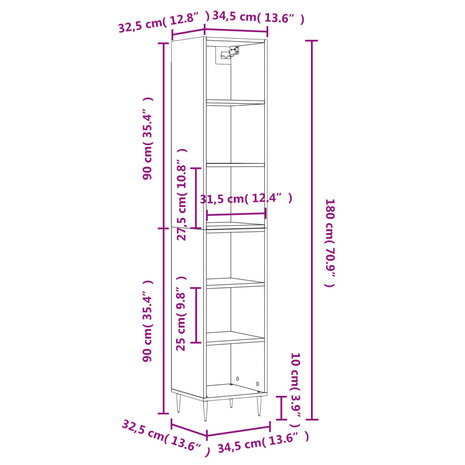 Hoge kast 34,5x32,5x180 cm bewerkt hout gerookt eiken 11