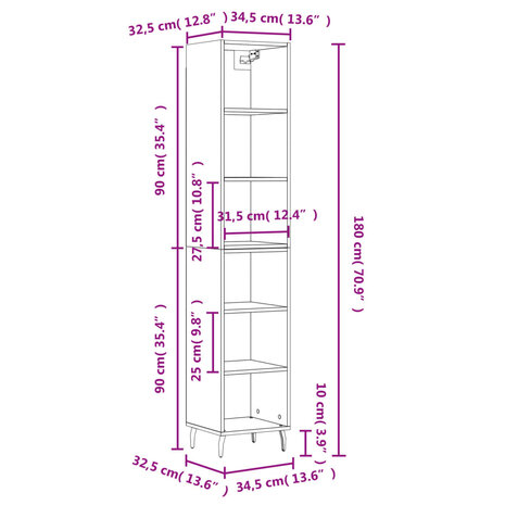 Hoge kast 34,5x32,5x180 cm bewerkt hout gerookt eiken 11