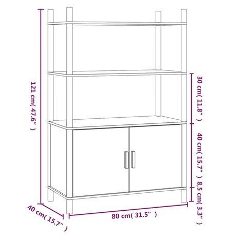 Hoge kast 80x40x121 cm bewerkt hout wit 6