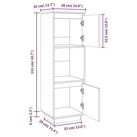 Hoge kast 38x35x117 cm massief grenenhout zwart 10