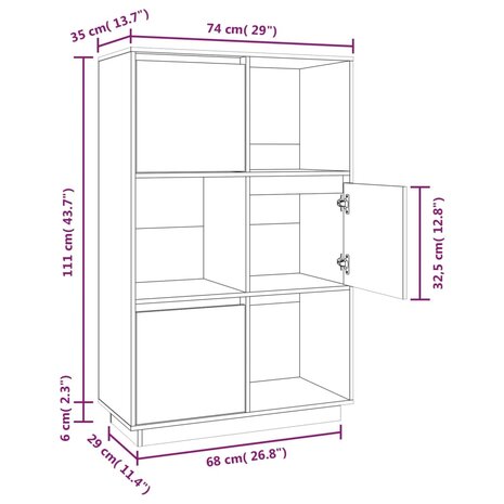 Hoge kast 74x35x117 cm massief grenenhout honingbruin 10