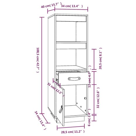 Hoge kast 34x40x108,5 cm massief grenenhout honingbruin 10