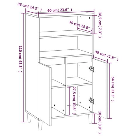 Hoge kast 60x36x110 cm bewerkt hout zwart 9