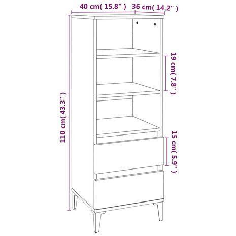 Hoge kast 40x36x110 cm bewerkt hout grijs sonoma 9