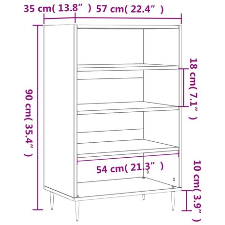 Hoge kast 57x35x90 cm bewerkt hout bruin eikenkleur 8