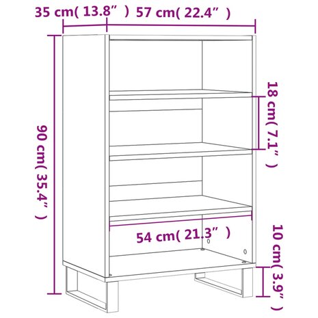 Hoge kast 57x35x90 cm bewerkt hout hoogglans wit 9