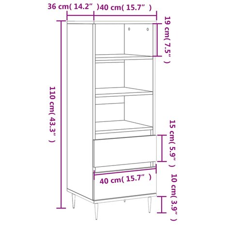 Hoge kast 40x36x110 cm bewerkt hout bruineiken 11