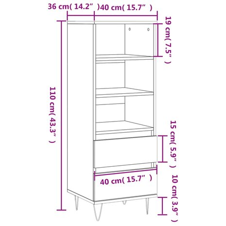 Hoge kast 40x36x110 cm bewerkt hout grijs sonoma 11