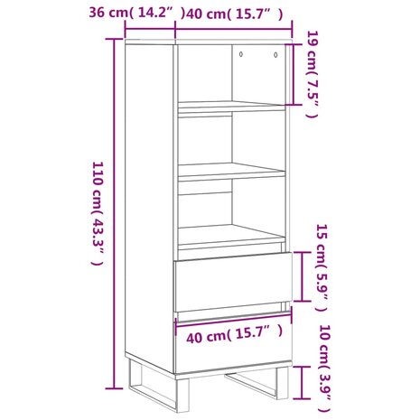 Hoge kast 40x36x110 cm bewerkt hout gerookt eiken 11