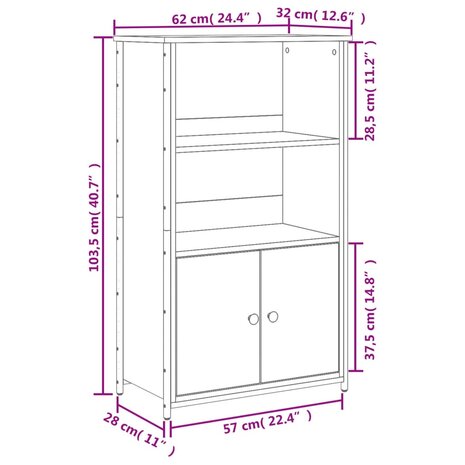 Hoge kast 62x32x103,5 cm bewerkt hout zwart 10