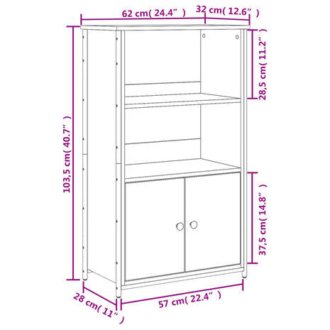 Hoge kast 62x32x103,5 cm bewerkt hout bruin eikenkleur 10