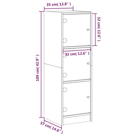 Hoge kast met glazen deuren 35x37x109 cm wit 11