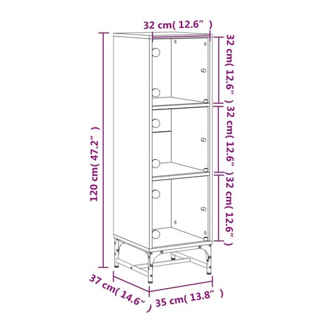 Hoge kast met glazen deuren 35x37x120 cm zwart 12