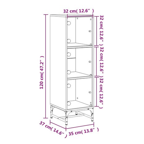 Hoge kast met glazen deuren 35x37x120 cm gerookt eikenkleurig 12