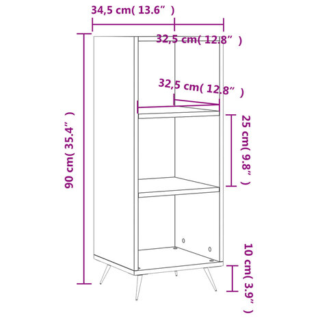 Schappenkast 34,5x32,5x90 cm bewerkt hout grijs sonoma eiken 9