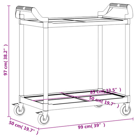 Trolley 2-laags 99x50x97 cm aluminium zwart 9