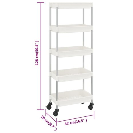 Keukentrolley 5-laags 42x29x128 cm ijzer en ABS wit 7