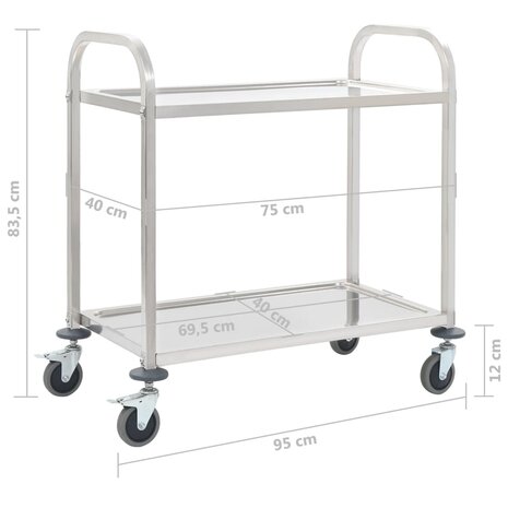 Keukentrolley 2-laags 95x45x83,5 cm roestvrij staal 6