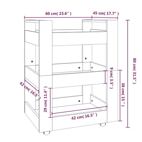 Keukentrolley 60x45x80 cm bewerkt hout gerookt eikenkleurig 8