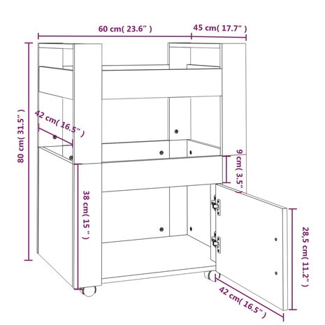 Keukentrolley 60x45x80 cm bewerkt hout gerookt eikenkleurig 9