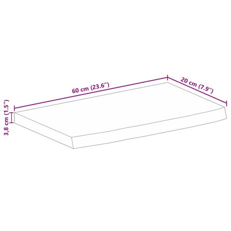 Tafelblad met natuurlijke rand 60x20x3,8 cm massief mangohout 9