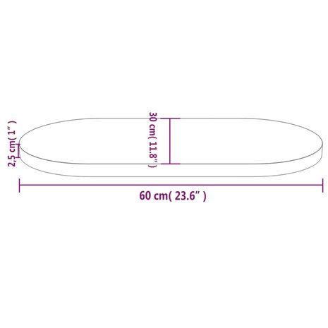 Tafelblad ovaal 60x30x2,5 cm massief grenenhout 7