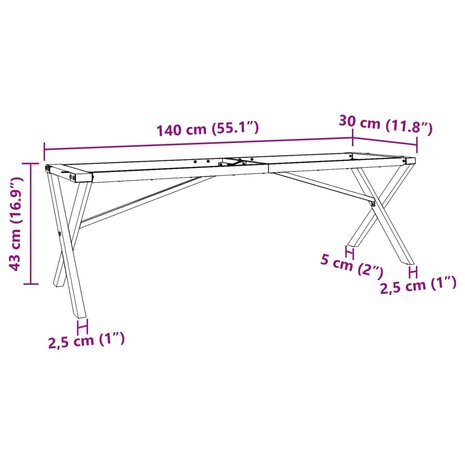 Salontafelpoten X-frame 140x30x43 cm gietijzer 9