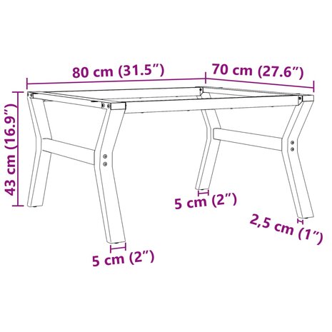 Salontafelpoten Y-frame 80x70x43 cm gietijzer 9