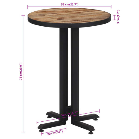 Bistrotafel rond Ø55x76 cm massief gerecycled teakhout 8