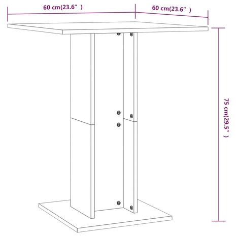 Bistrotafel 60x60x75 cm bewerkt hout hoogglans wit 5