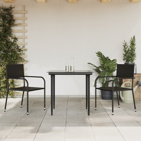 3-delige Tuinset poly rattan en staal zwart 1