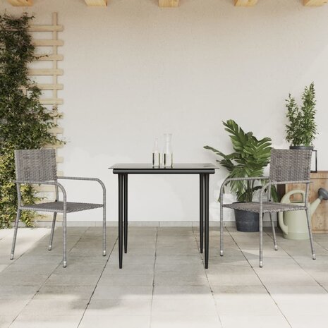 3-delige Tuinset poly rattan en staal grijs en zwart 1