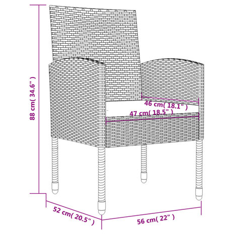 3-delige Tuinset poly rattan en staal zwart 12