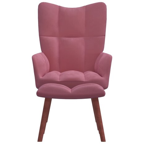 Relaxstoel met voetenbank fluweel roze 2