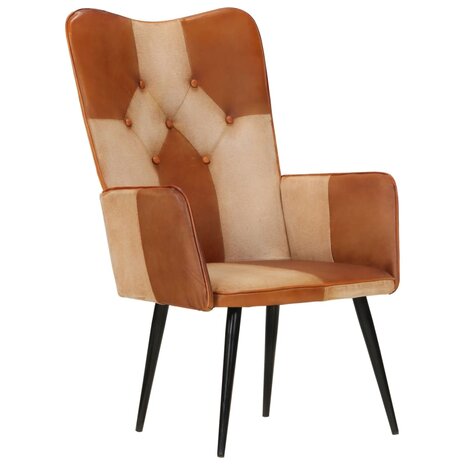 Fauteuil echt leer bruin en crèmekleurig 2