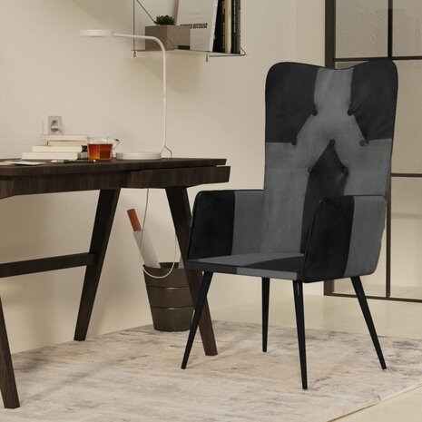 Fauteuil echt leer zwart en grijs 1