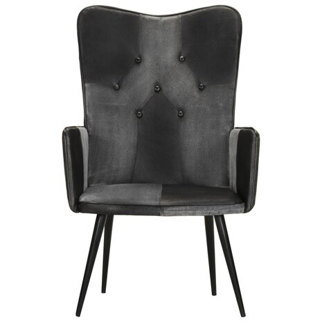 Fauteuil echt leer zwart en grijs 3