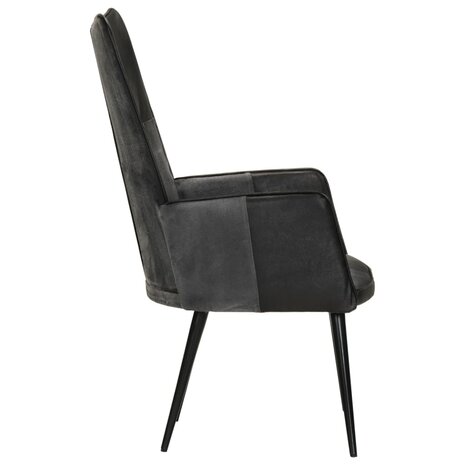 Fauteuil echt leer zwart en grijs 4