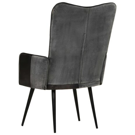 Fauteuil echt leer zwart en grijs 5